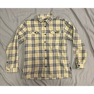 Patagonia Men’s Fjord Flannel Shirt Yellow Blue Plaid Organic Cotton Size Medium